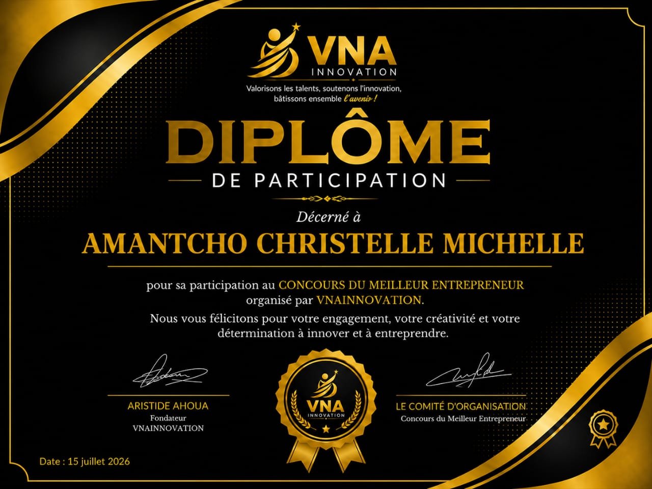 PRIX DU MEILLEUR ENTREPRENEUR 1ère ÉDITION : CANDIDATE CLASSÉE 3e