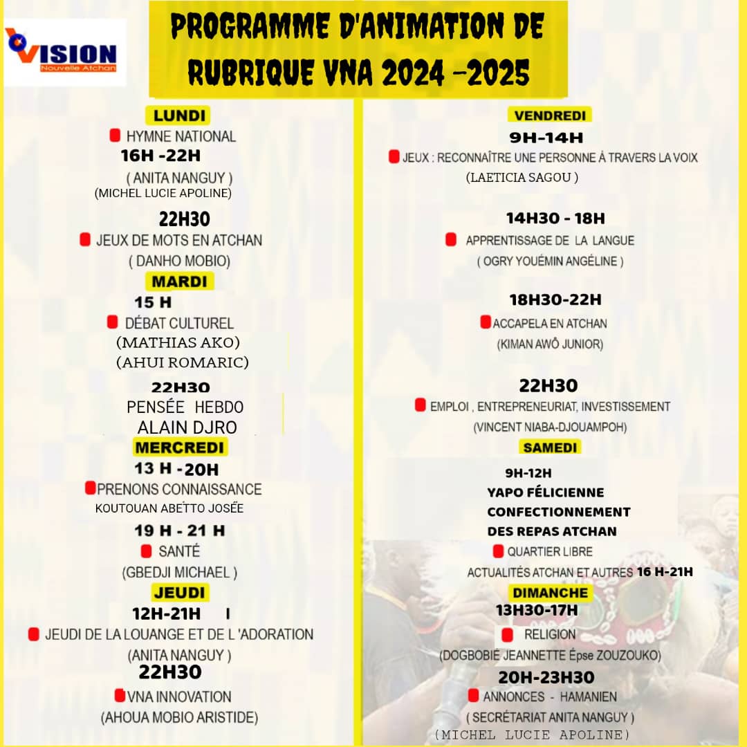 PROGRAMME D'ANIMATION DE RUBRIQUE